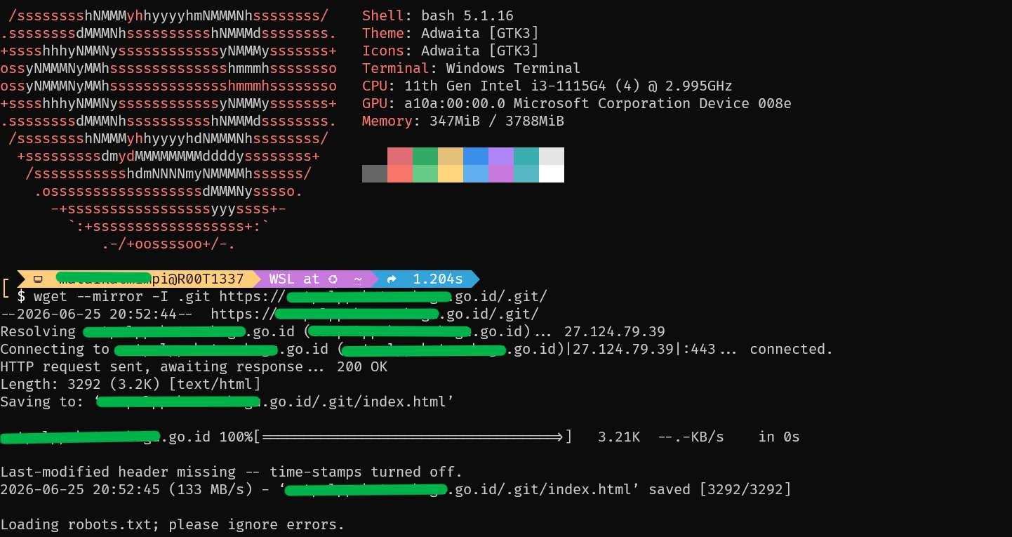 Proses download .git via wget